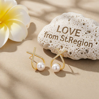 Cubic Zirconia and Pearl Twist Stud Earrings, stud earrings for women, vintage-inspired design, lifestyle look