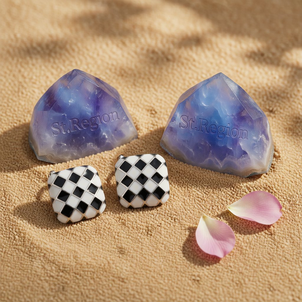 Black & White Silver-Plated Checkerboard Square Stud Earrings