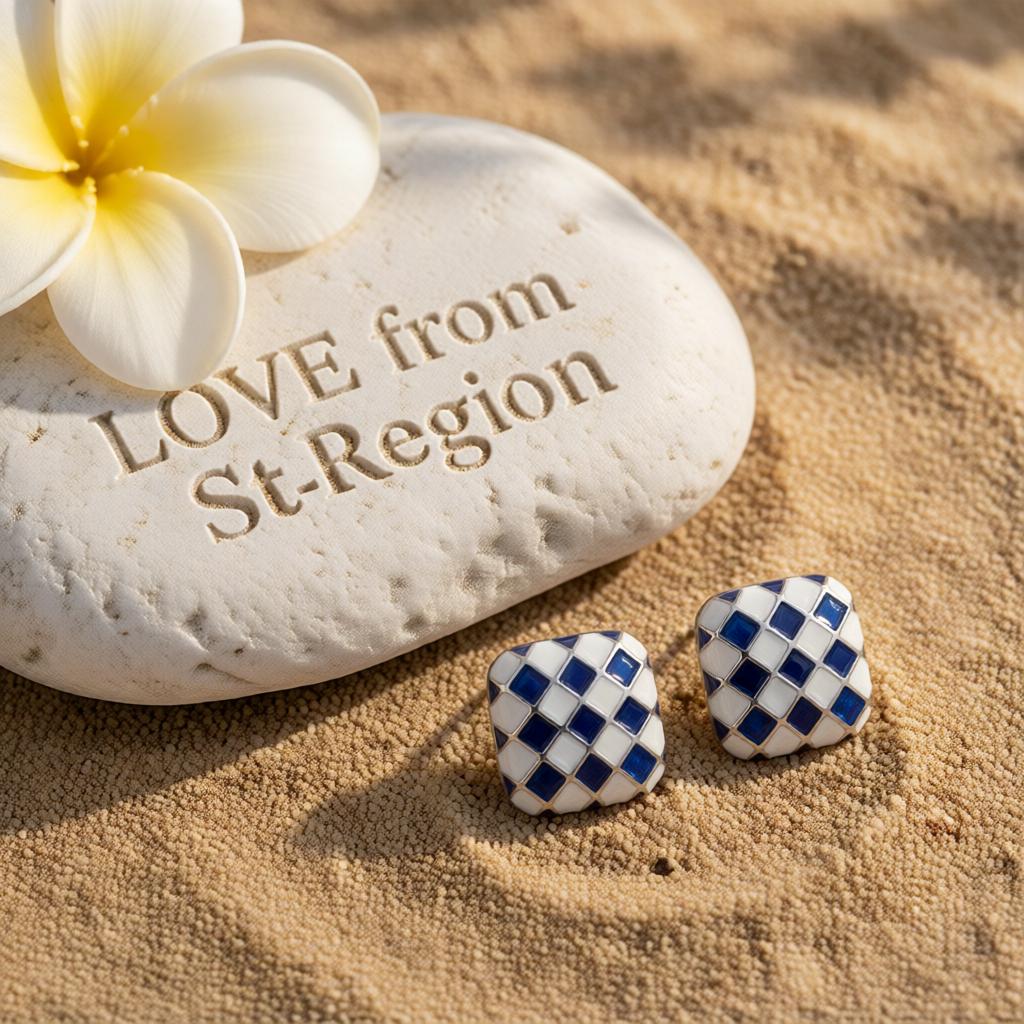 Blue and White Silver-Plated Checkerboard Square Stud Earrings, cubic zirconia stud earrings for women, lifestyle look