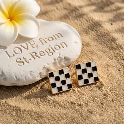 Black & White Plaid Square Stud Earrings