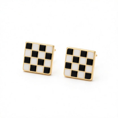 Black & White Plaid Square Stud Earrings
