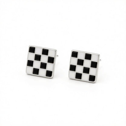 Black and White Plaid Square Stud Earrings, stud earrings for women, botanical inspired, side view