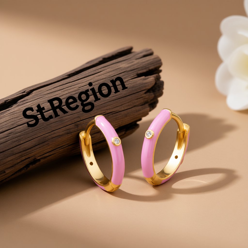 Pink and Cubic Zirconia Huggie Earrings, huggie earrings, dainty minimalist design, front view