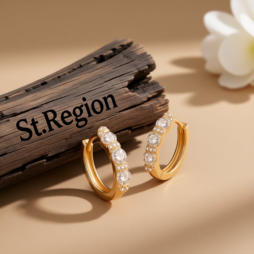 Crystal and Cubic Zirconia 18K Gold-Plated Huggie Earrings, gold huggie earrings, elegant gift for her, front view