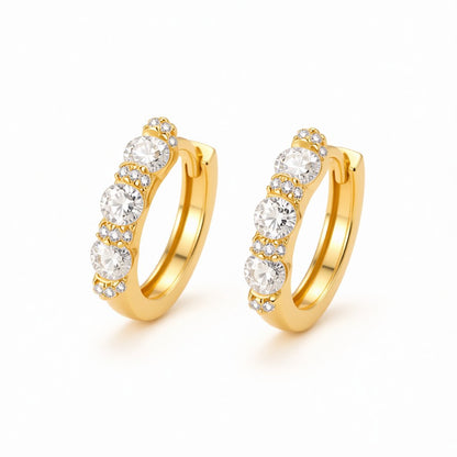Crystal and Cubic Zirconia 18K Gold-Plated Huggie Earrings, gold huggie earrings, elegant gift for her, side view