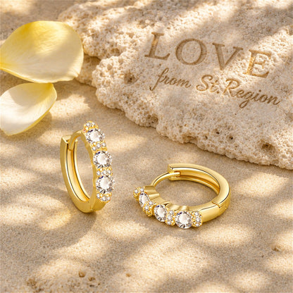 Crystal and Cubic Zirconia 18K Gold-Plated Huggie Earrings, gold huggie earrings, elegant gift for her, lifestyle look