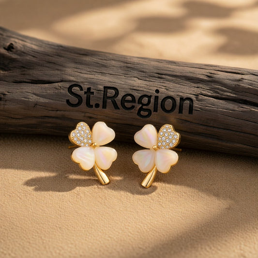 Cats Eye & Cubic Zirconia Heart Clover Stud Earrings