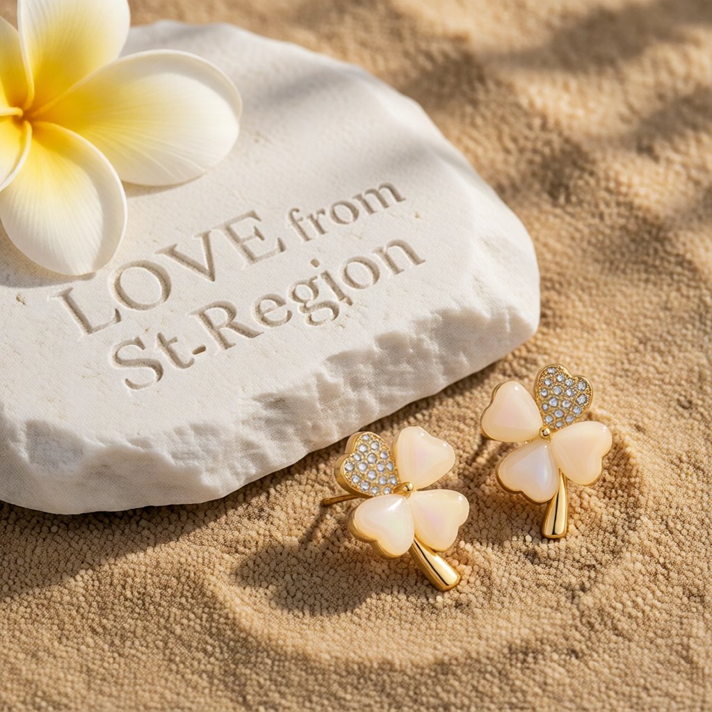 Cats Eye & Cubic Zirconia Heart Clover Stud Earrings