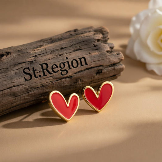 Red Enamel & 18K Gold-Plated Heart Stud Earrings
