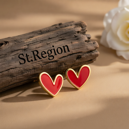 Red Enamel & 18K Gold-Plated Heart Stud Earrings