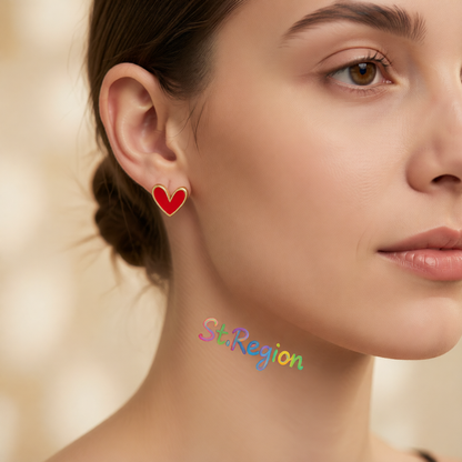 Red Enamel & 18K Gold-Plated Heart Stud Earrings