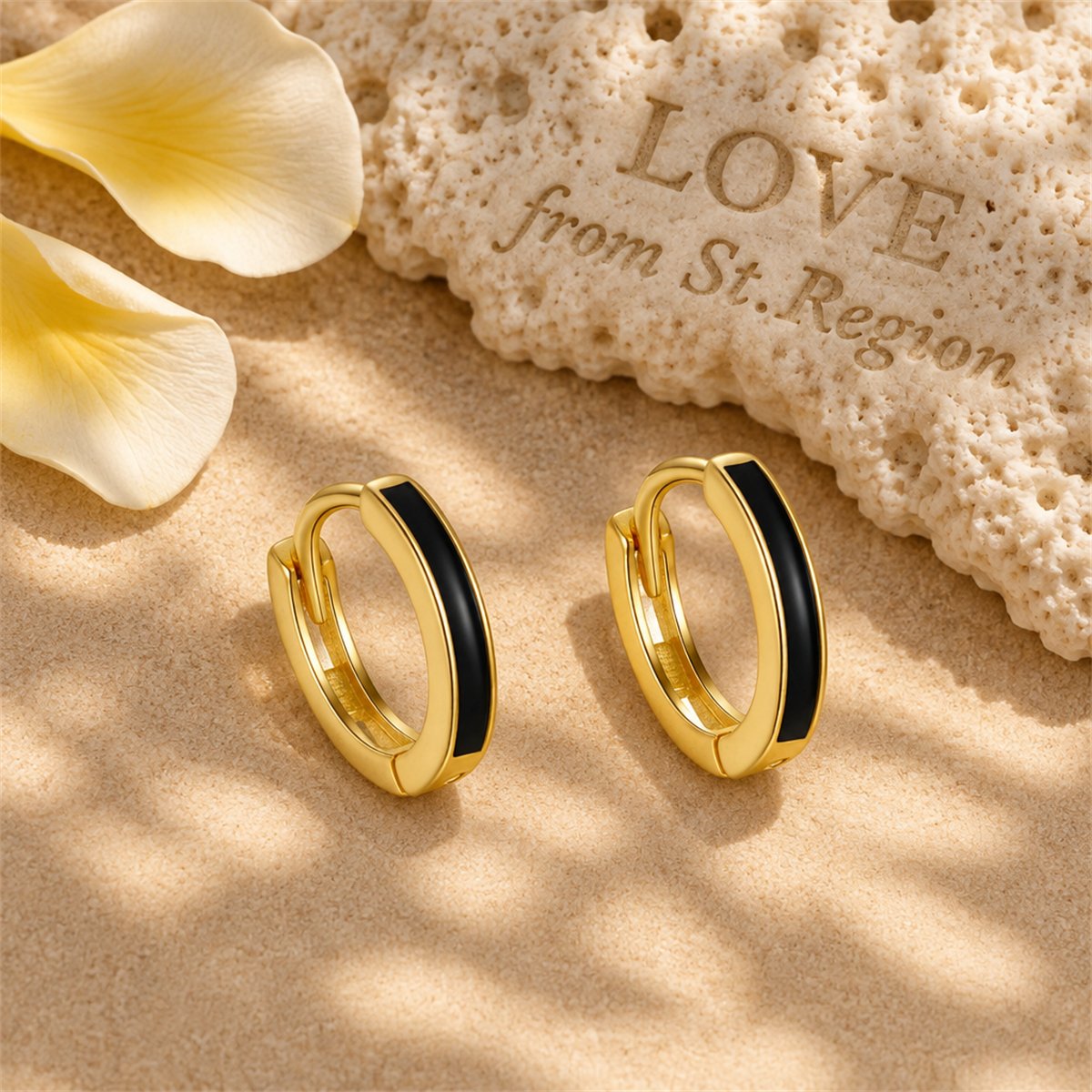 Black Enamel and 18K Gold-Plated Huggie Earrings, gold huggie earrings, everyday style, lifestyle look
