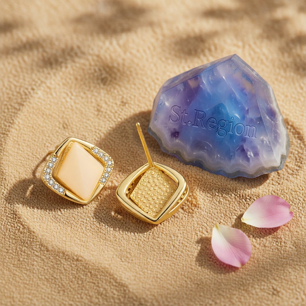 Cats Eye & Cubic Zirconia 18K Gold-Plated Rhombus Stud Earrings