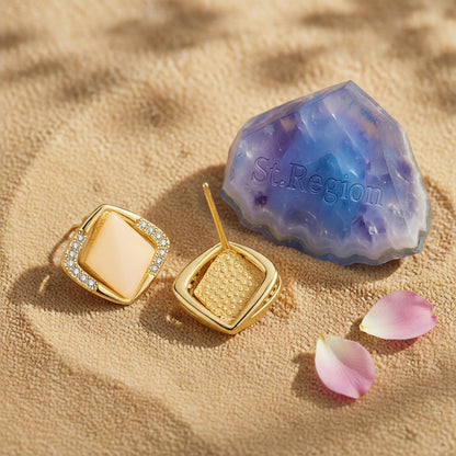 Cats Eye & Cubic Zirconia 18K Gold-Plated Rhombus Stud Earrings