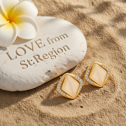 Cats Eye & Cubic Zirconia 18K Gold-Plated Rhombus Stud Earrings