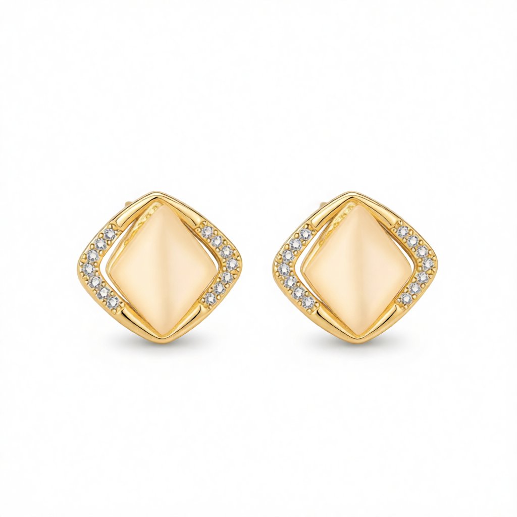 Cats Eye & Cubic Zirconia 18K Gold-Plated Rhombus Stud Earrings