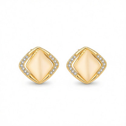 Cats Eye & Cubic Zirconia 18K Gold-Plated Rhombus Stud Earrings