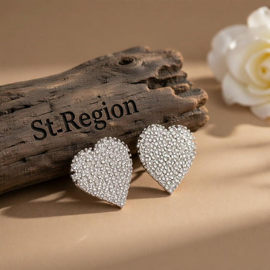 Cubic Zirconia & Silver-Plated Heart Stud Earrings