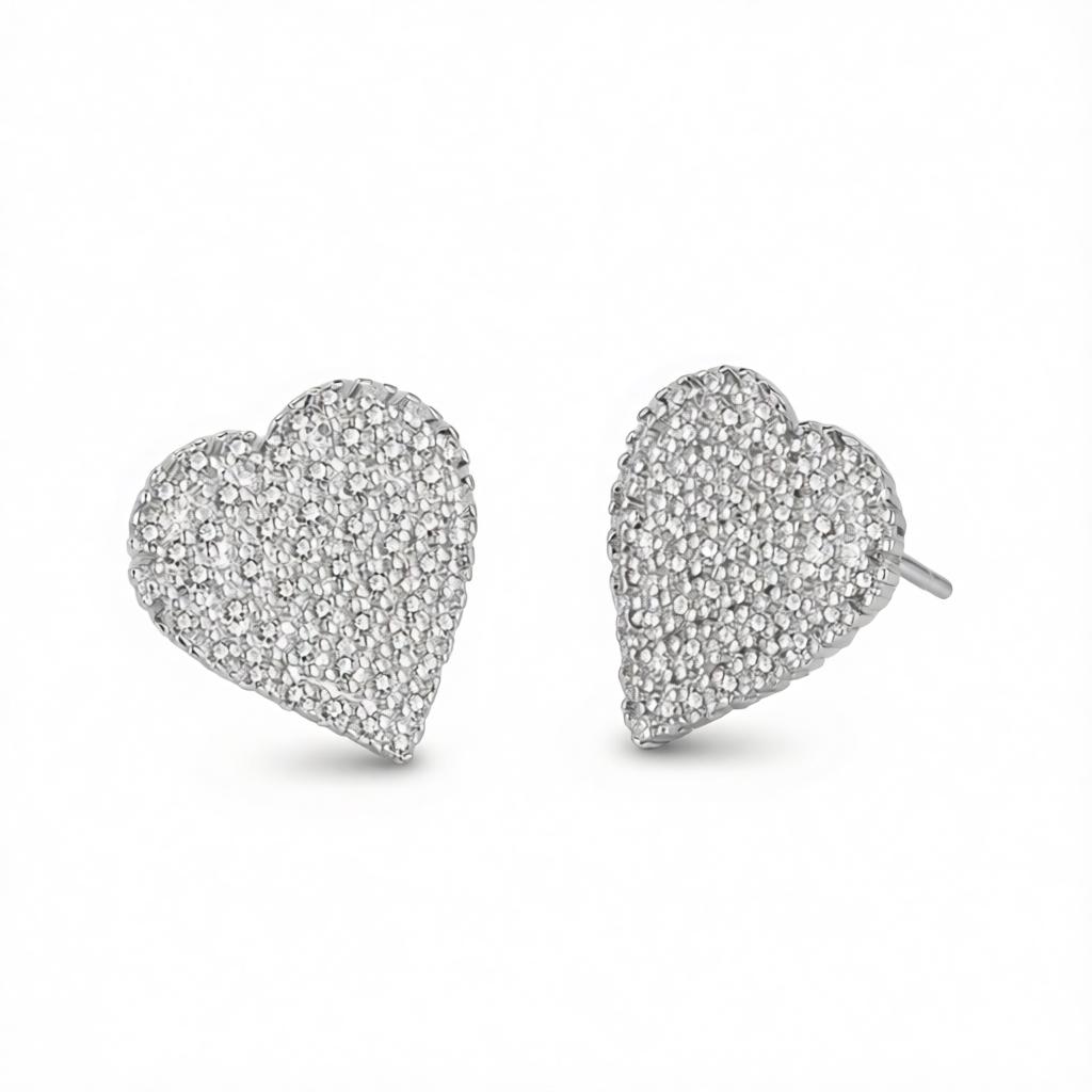 Cubic Zirconia and Silver-Plated Heart Stud Earrings, cubic zirconia stud earrings for women, everyday style, side view