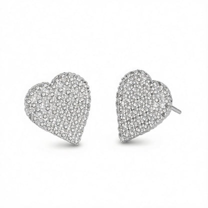 Cubic Zirconia and Silver-Plated Heart Stud Earrings, cubic zirconia stud earrings for women, everyday style, side view
