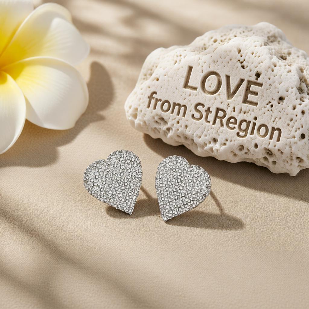 Cubic Zirconia and Silver-Plated Heart Stud Earrings, cubic zirconia stud earrings for women, everyday style, lifestyle look