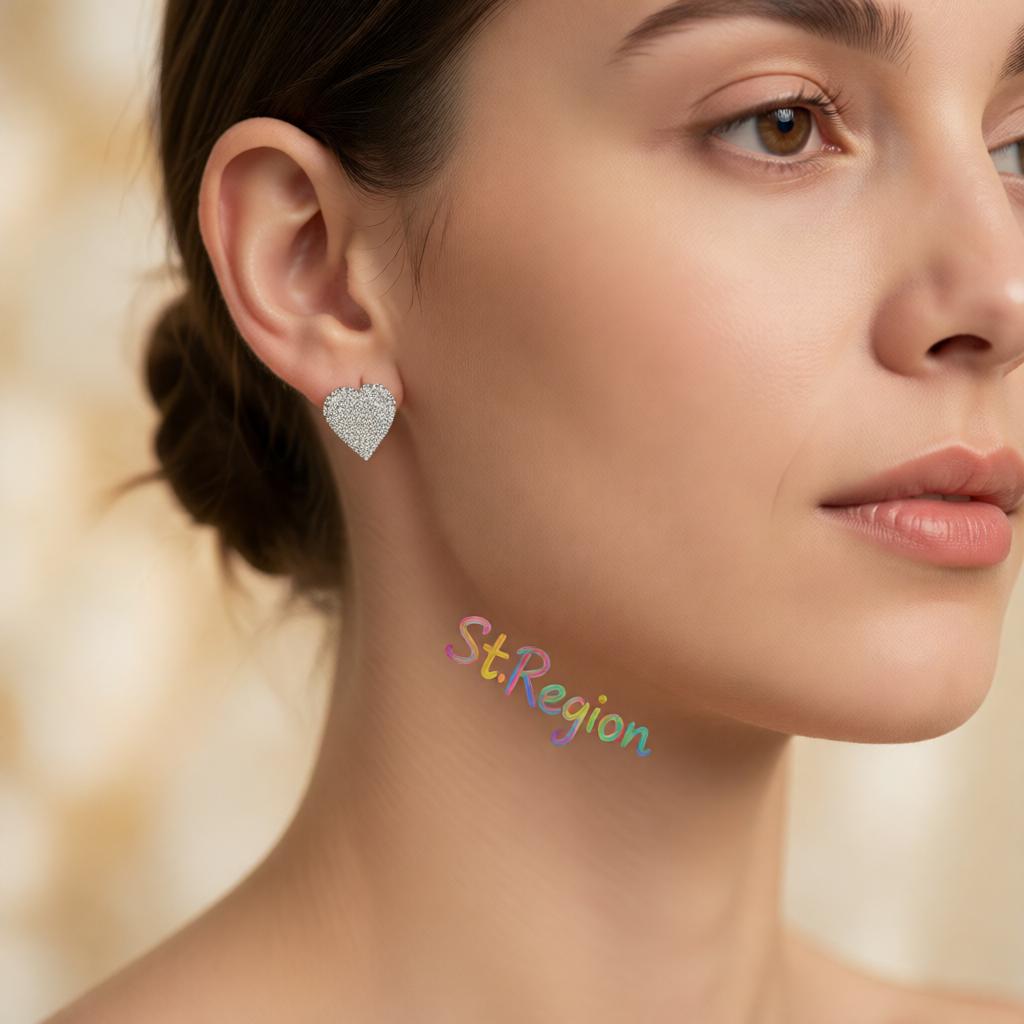 Cubic Zirconia and Silver-Plated Heart Stud Earrings, cubic zirconia stud earrings for women, everyday style, styled look