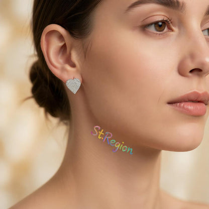 Cubic Zirconia and Silver-Plated Heart Stud Earrings, cubic zirconia stud earrings for women, everyday style, styled look