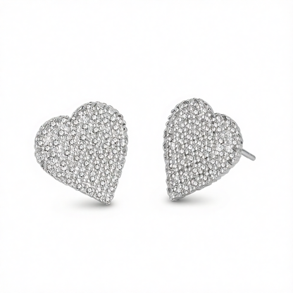 Cubic Zirconia & Silver-Plated Heart Stud Earrings