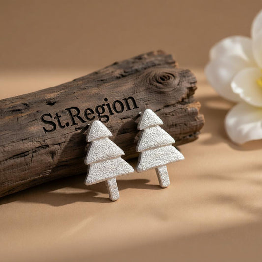 Silver-Plated Christmas Tree Stud Earrings