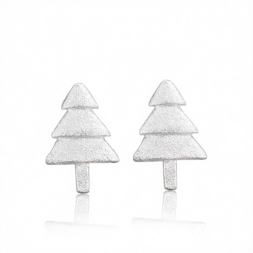 Silver-Plated Christmas Tree Stud Earrings, cubic zirconia stud earrings for women, elegant gift for her, side view