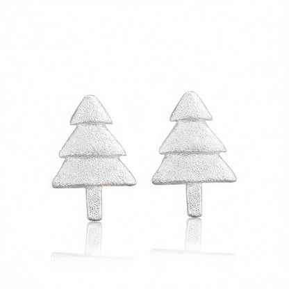 Silver-Plated Christmas Tree Stud Earrings, cubic zirconia stud earrings for women, elegant gift for her, side view