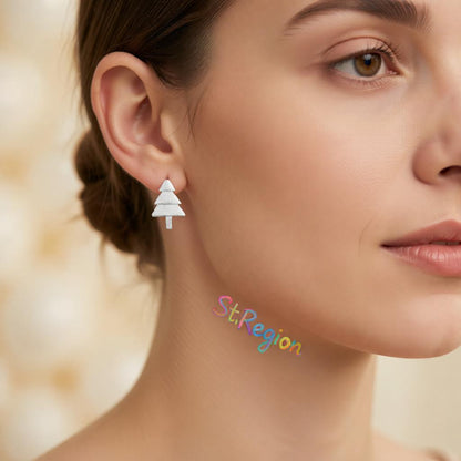 Silver-Plated Christmas Tree Stud Earrings, cubic zirconia stud earrings for women, elegant gift for her, styled look