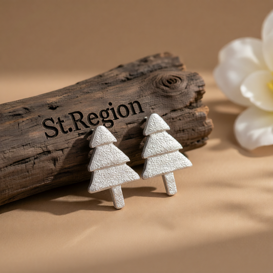 Silver-Plated Christmas Tree Stud Earrings