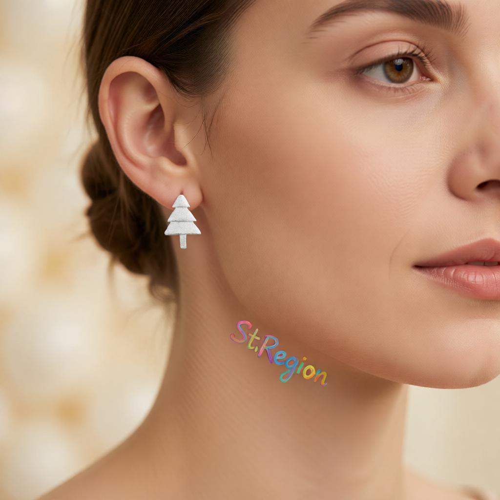 Silver-Plated Christmas Tree Stud Earrings