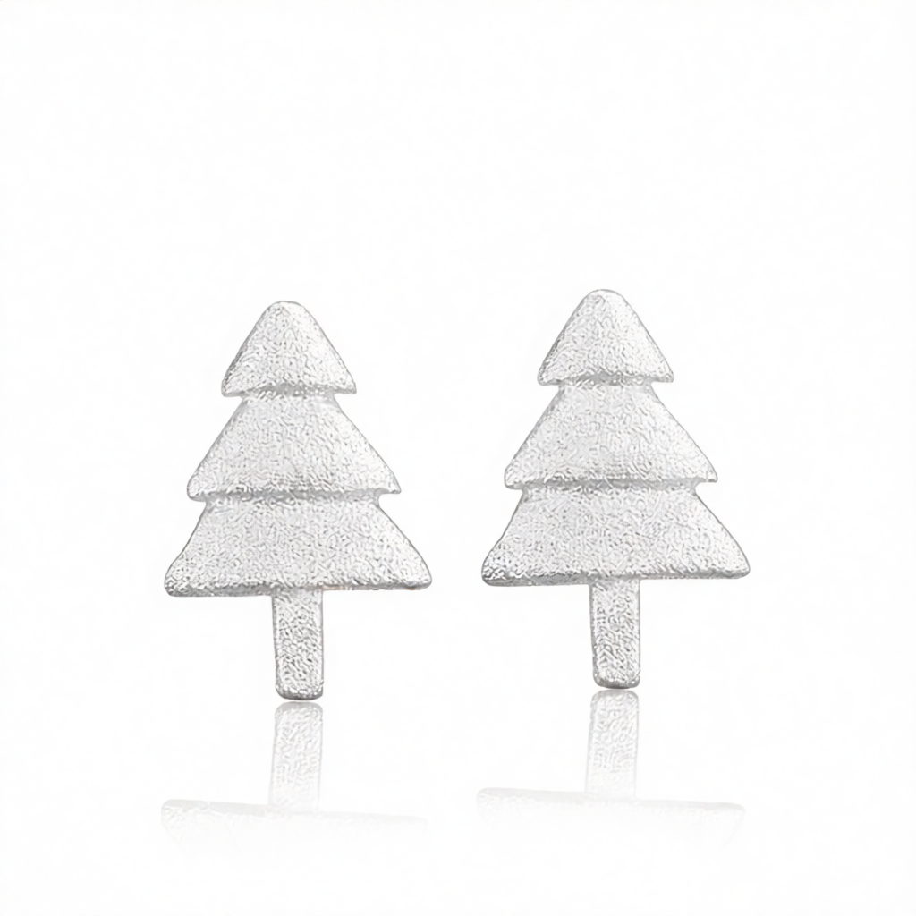 Silver-Plated Christmas Tree Stud Earrings