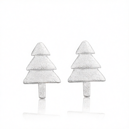 Silver-Plated Christmas Tree Stud Earrings
