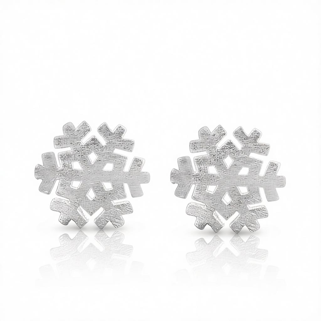 Silver-Plated Snowflake Stud Earrings, cubic zirconia stud earrings for women, elegant gift for her, side view