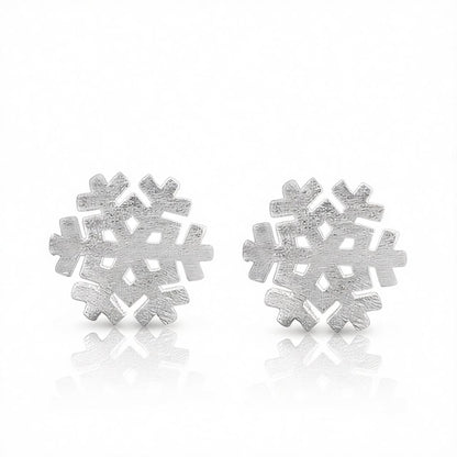 Silver-Plated Snowflake Stud Earrings, cubic zirconia stud earrings for women, elegant gift for her, side view