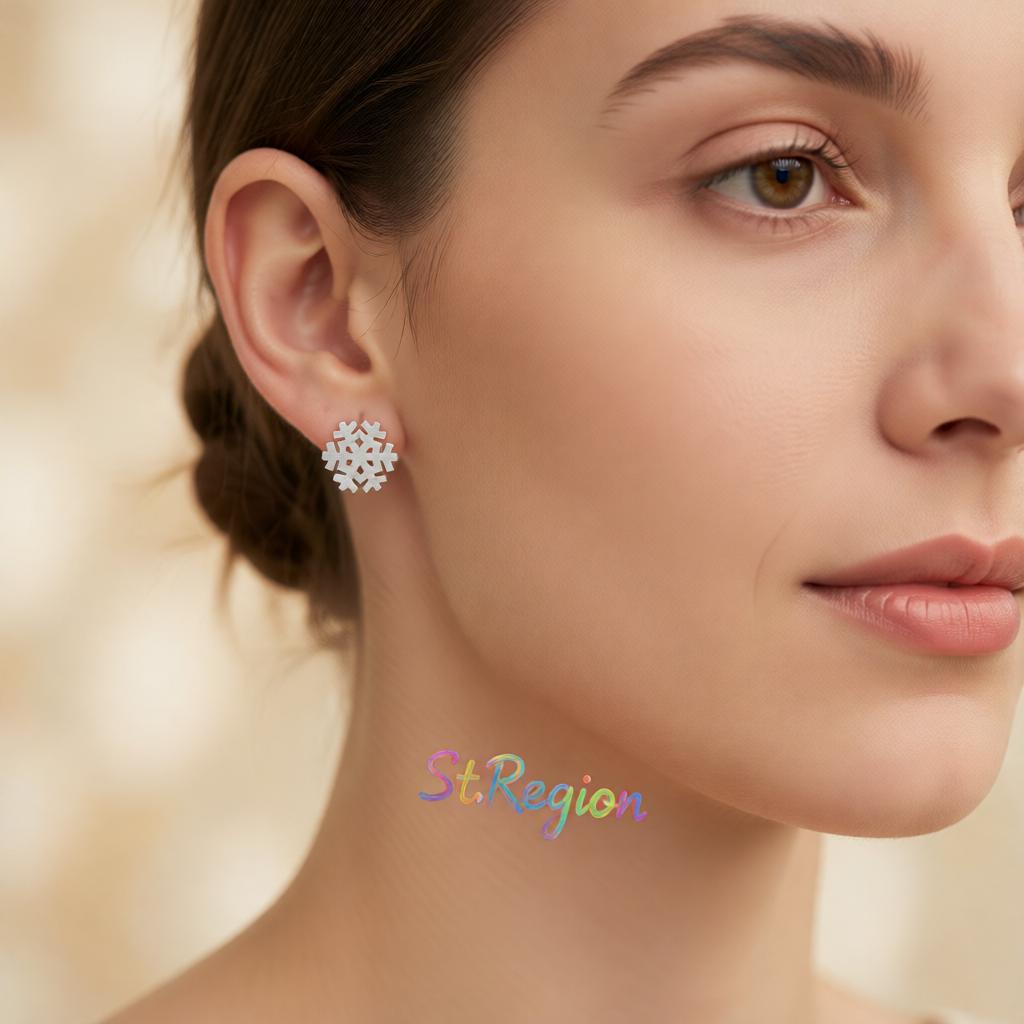 Silver-Plated Snowflake Stud Earrings, cubic zirconia stud earrings for women, elegant gift for her, styled look