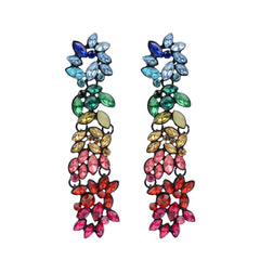 Red & Blue Crystal Cluster Drop Earrings
