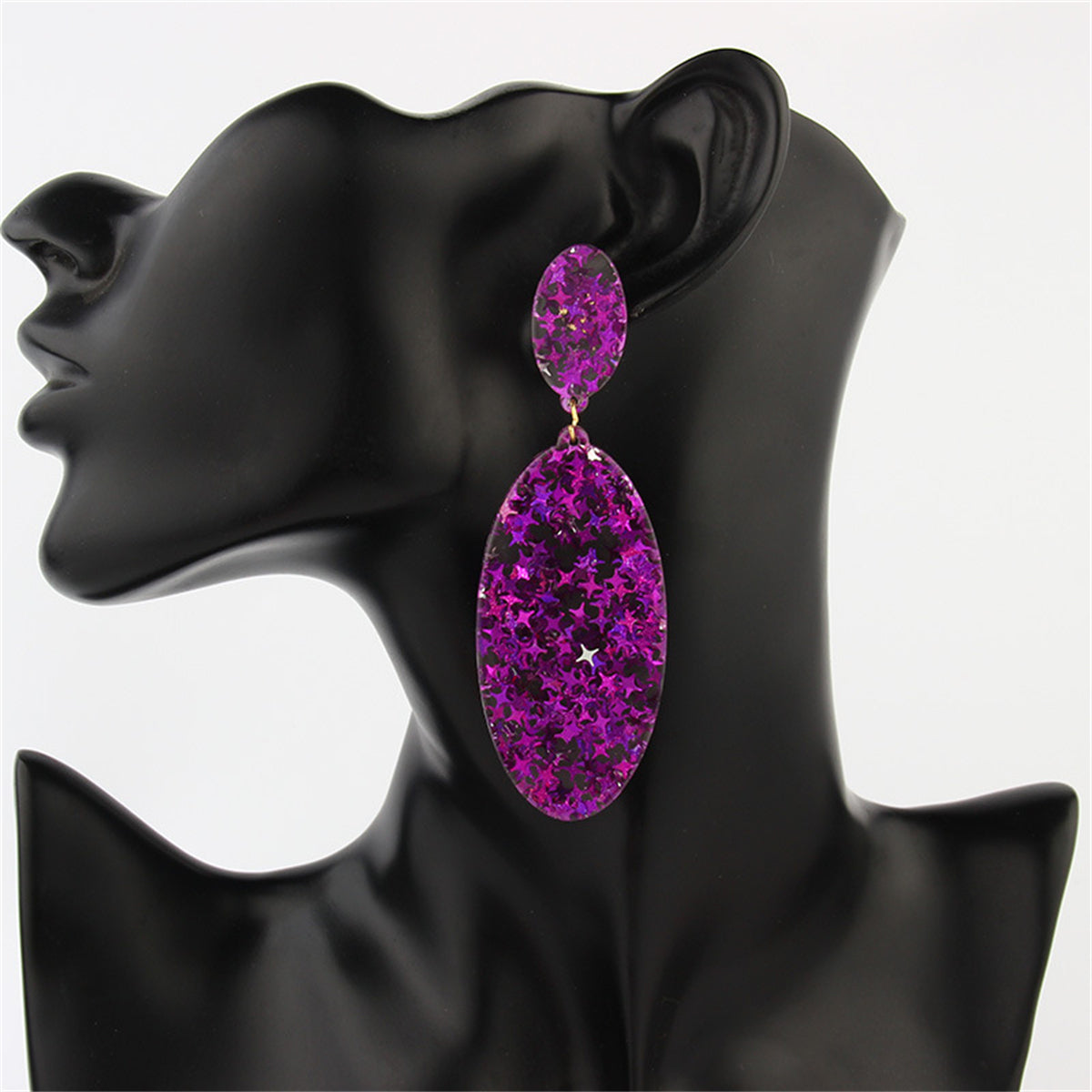 Purple Resin & 18K Gold-Plated Star Oval Earrings