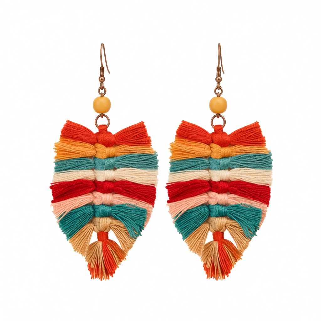 Red and Orange Howlite Palm Leaf Drop Earrings, drop earrings for women, vintage-inspired design, side view
