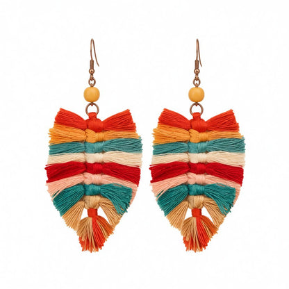Red and Orange Howlite Palm Leaf Drop Earrings, drop earrings for women, vintage-inspired design, side view