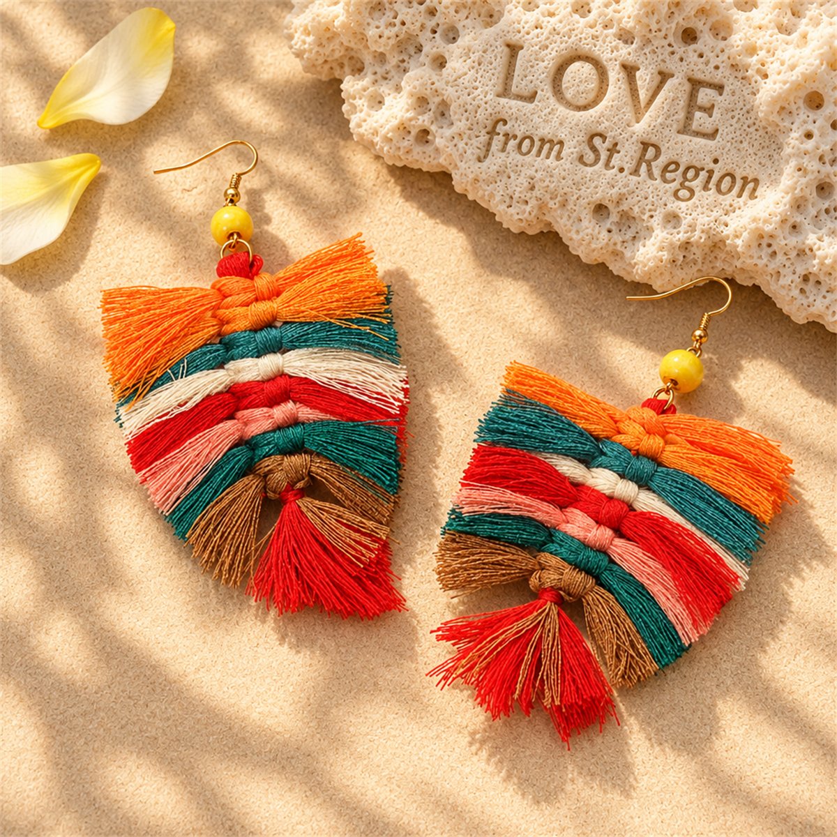 Red and Orange Howlite Palm Leaf Drop Earrings, drop earrings for women, vintage-inspired design, lifestyle look