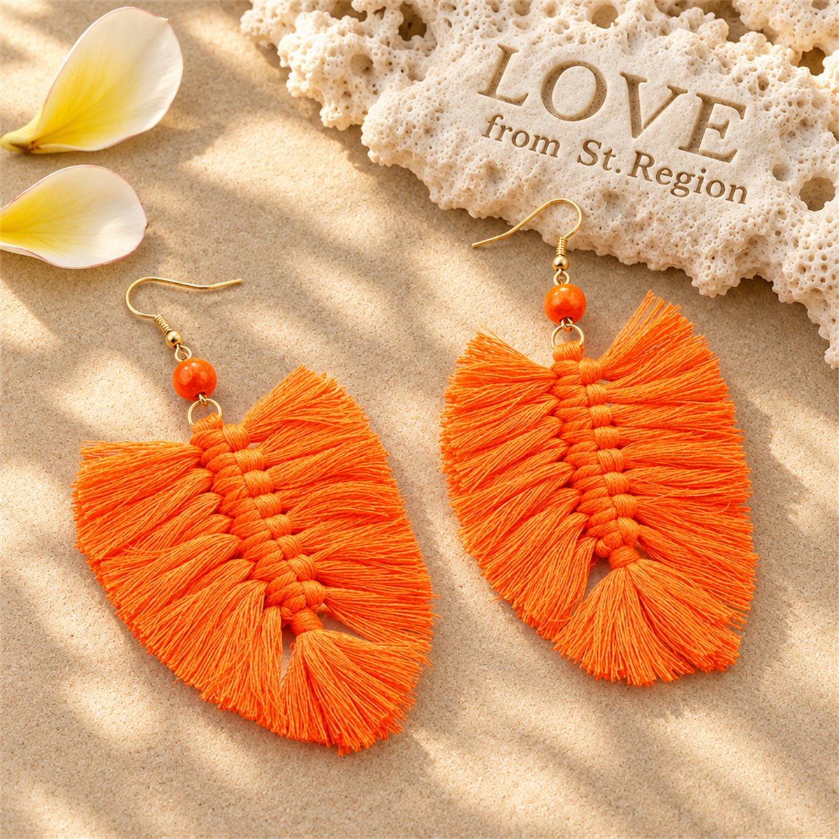 Orange Howlite Palm Leaf Drop Earrings, drop earrings for women, elegant gift for her, lifestyle look