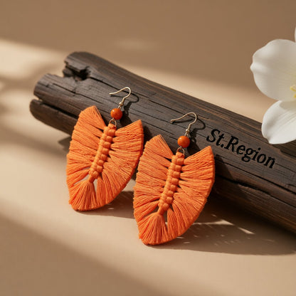 Orange Howlite Palm Leaf Drop Earrings, drop earrings for women, elegant gift for her, front view