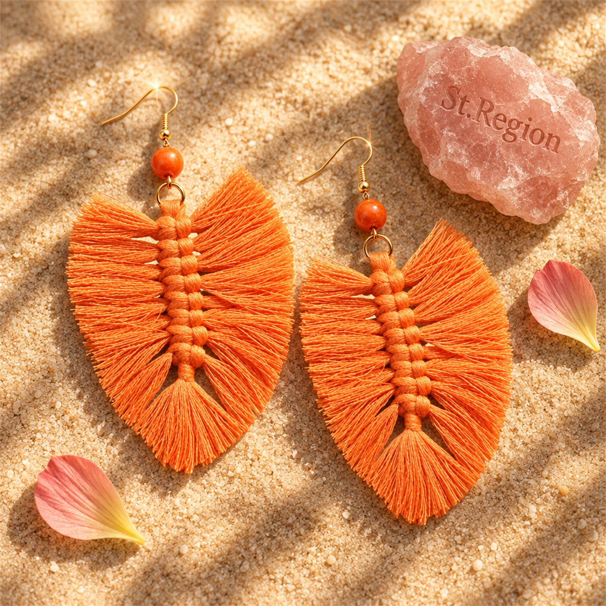 Orange Howlite Palm Leaf Drop Earrings, drop earrings for women, elegant gift for her, detail close-up