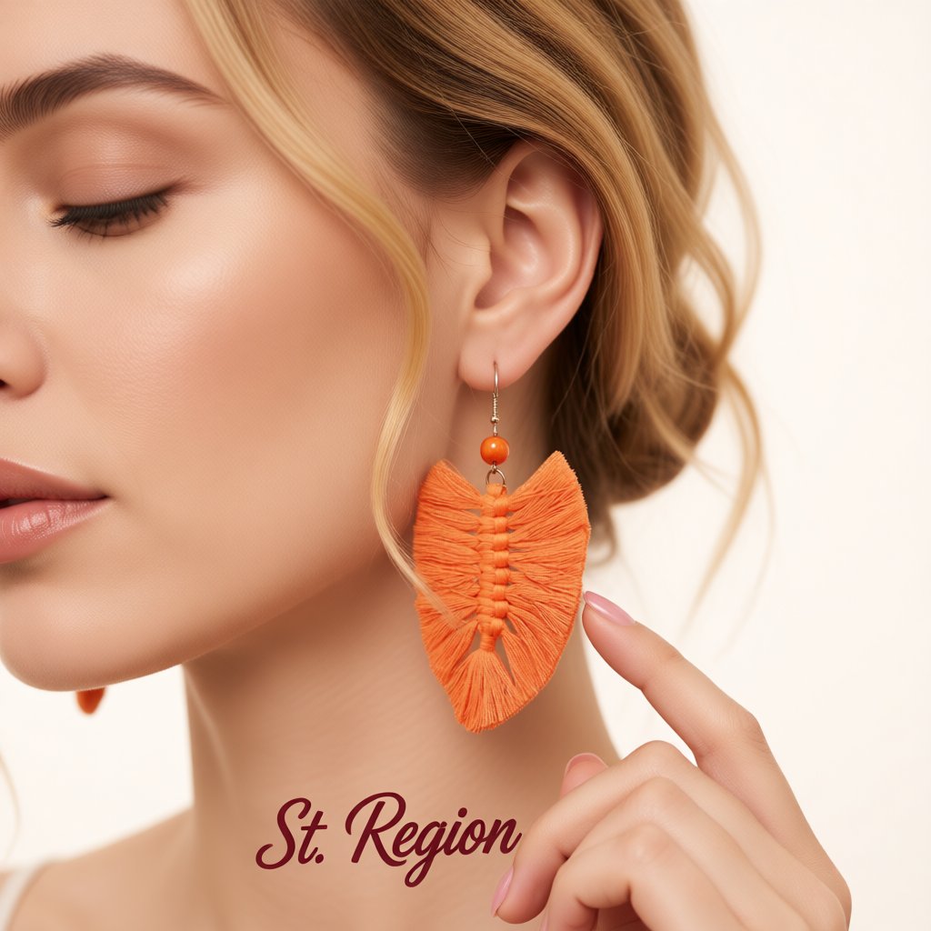 Orange Howlite Palm Leaf Drop Earrings, drop earrings for women, elegant gift for her, styled look