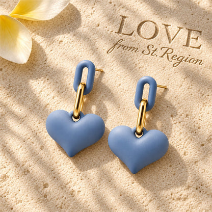 Blue and 18K Gold-Plated Heart Paper Clip Drop Earrings, gold drop earrings for women, botanical inspired, lifestyle look