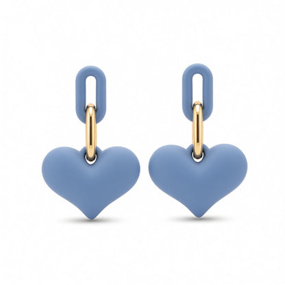 Blue and 18K Gold-Plated Heart Paper Clip Drop Earrings, gold drop earrings for women, botanical inspired, side view